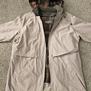 Liz Claiborne Taupe Hooded Jacket Plaid Lined Full Zip Women’s 2X